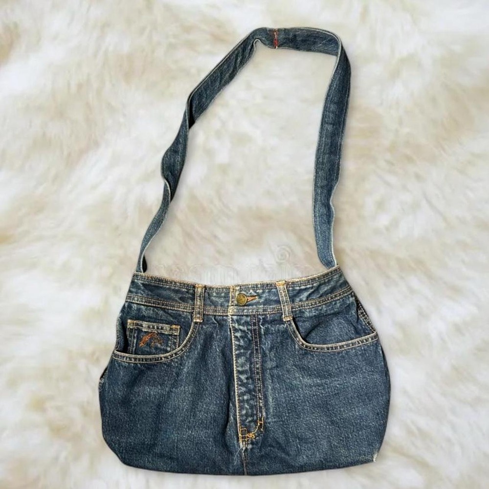 Vintage Jordache Y2K Denim Jeans Pocket Shoulder Bag Purse Blue Streetwear